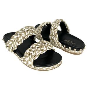 VALENTINO GARAVANI Rockstud Metallic Rope Slide Espadrille EU 37 Gold Sandals